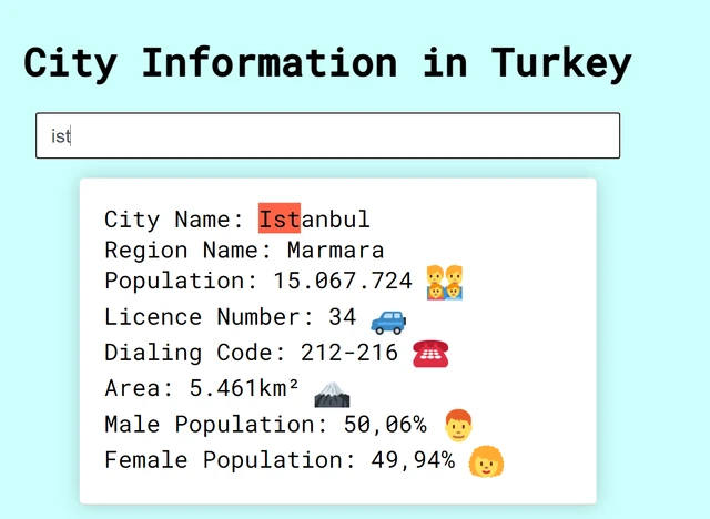 Screen Shot from city population app