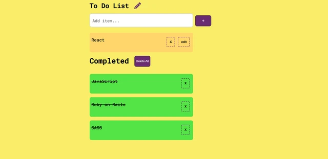 Screen shot from to do list app